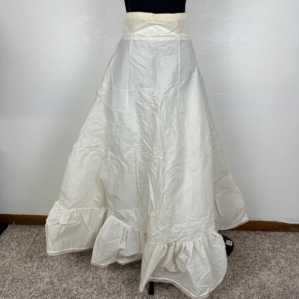 Vintage White Maxi Petticoat Slip Crinoline Ruffle Lace Trim Bridal Size 12